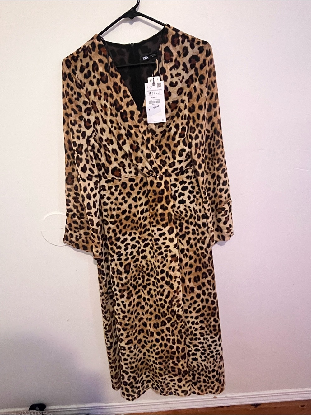Zara Leopard Print Wrap Midi Dress - Tan & Black